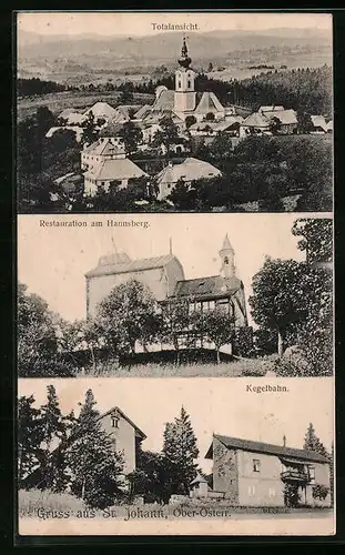 AK St. Johann, Totalansicht und Restauration am Hannsberg