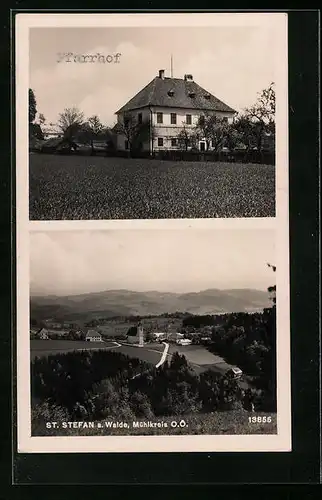 AK St. Stefan, Ansicht Pfarrhof und Dorf