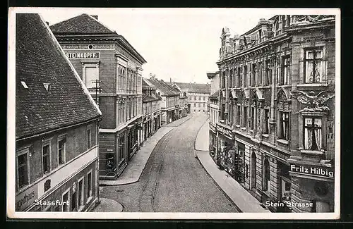 AK Stassfurt, Stein-Strasse mit Conditorei und Feinkostladen Tack