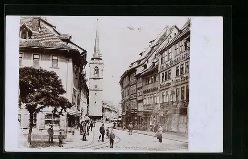 Foto-AK Erfurt, Eingang in die Marktstrasse mit Geschäften und Passanten