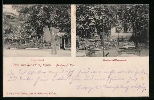 AK Erfurt, Gasthaus Flora mit Konzertsaal und Garten