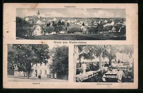 AK Waltersleben, Totalansicht mit Gasthaus und Garten