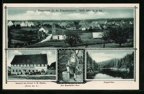 AK Besenfeld / Freudenstadt, Gasthaus zur Sonne, Poppel-See, Totalansicht