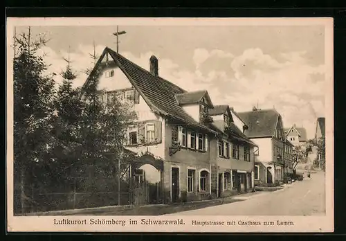 AK Schömberg / Schwarzwald, Hauptstrasse mit Gasthaus zum Lamm