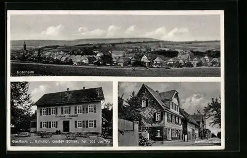 AK Nordheim, Gasthaus zum Bahnhof, Bahnhofstrasse, Totalansicht