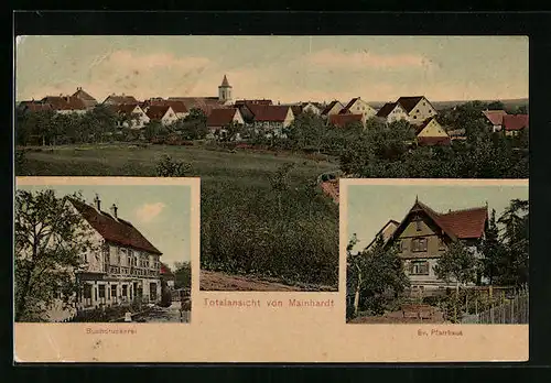 AK Mainhardt, Totalansicht mit Buchdruckerei und Ev. Pfarrhaus