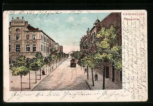 Lithographie Eschweiler, Blick durch Rosenalle