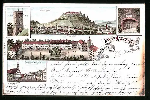 Lithographie Hohenasperg, Ansicht Aussichtsthurm und Festungshof