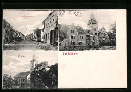 AK Gondelsheim, Blick auf das Schloss und Kirche