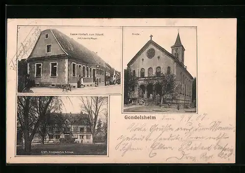 AK Gondelsheim, Kirche und Douglassches Schloss