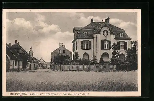 AK Philippsburg /Baden, Rotetorstrasse mit Forst- und Postamt