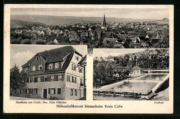 AK Stammheim /Calw, Gasthaus zur Linde, Freibad Nr. 11381756 oldthing