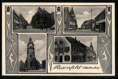 AK Rosenfeld /Württemberg, Ansichten im Dorf mit Kirche und Marktplatz