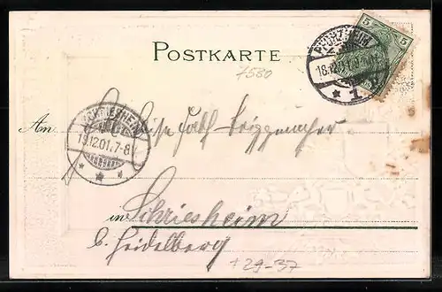 Passepartout-Lithographie Pforzheim, Kupferhammer mit Brücke, Wappen