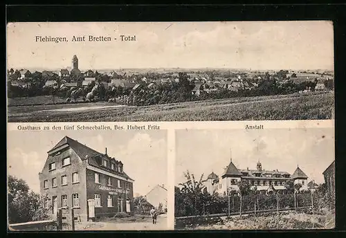 AK Flehingen, Gasthaus zu den fünf Schneeballen, Anstalt, Totalansicht