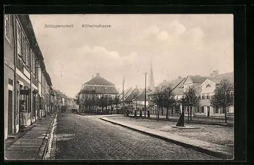 AK Schöppenstedt, Wilhelmstrasse mit Brunnen