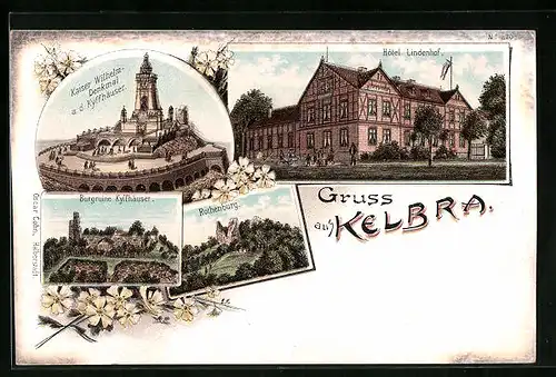 Lithographie Kelbra, Hotel Lindenhof, Burgruine Kyffhäuser, Rothenburg
