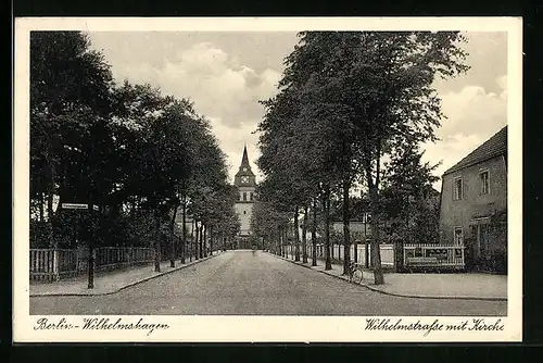 AK Berlin-Wilhelmshagen, Wilhelmstrasse mit Kirche