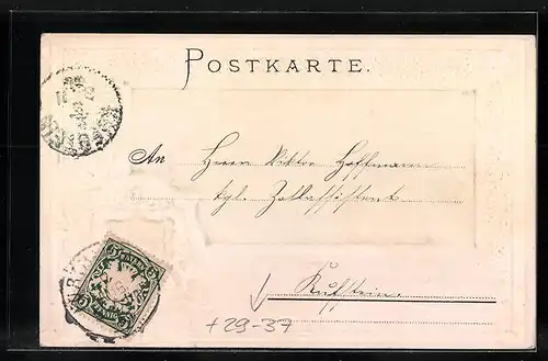 Passepartout-Lithographie Furth i /Wald, Teilansicht mit Kirche, Wappen