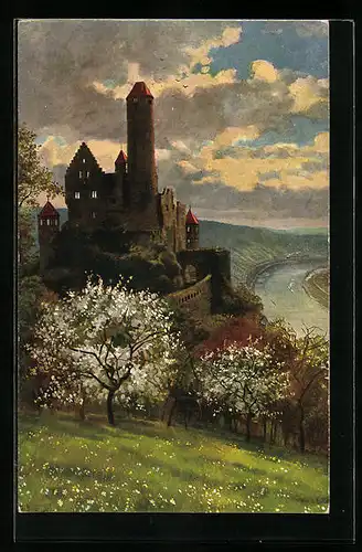 Künstler-AK Burg Hornberg, Burg Hornberg am Neckar