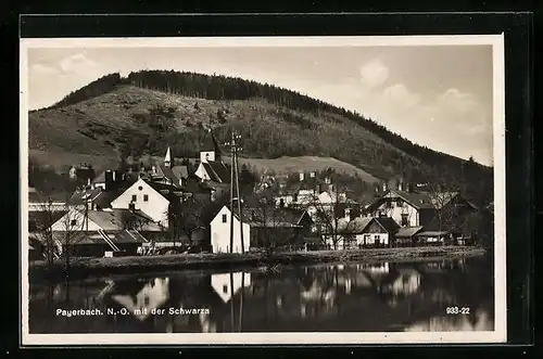 AK Payerbach, Uferpartie mit Kirche und der Schwarza