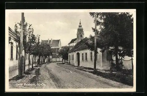 AK Unter Retzbach, Strassenpartie mit Blick zur Kirche