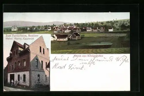 AK Königshofen, Gasthaus zurm Turnerheim, Ortsansicht aus der Ferne
