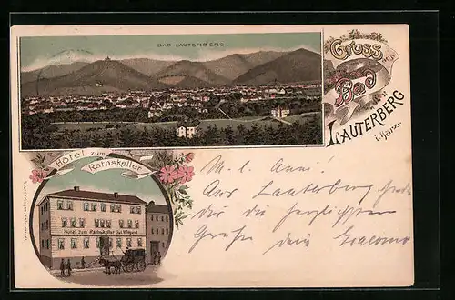 Lithographie Bad Lauterberg /Harz, Hotel zum Rathskeller, Totalansicht