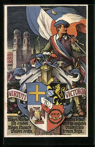 AK München, Studentenwappen der Vindelicia, 1897