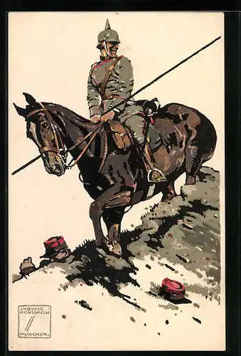Künstler-AK Ludwig Hohlwein: Kavallerist in schwierigem Gelände