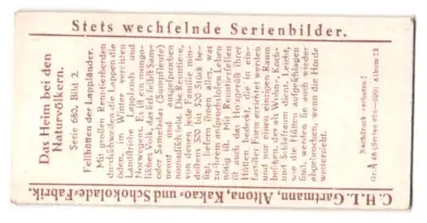 Sammelbild Gartmann Schokolade, Fellhütten der Lappländer