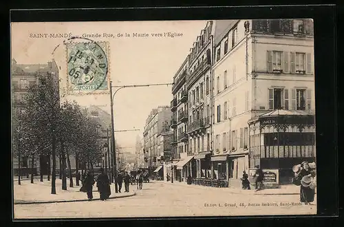 AK Saint-Mandè, Grande Rue, de la Mairie vers l`Eglise