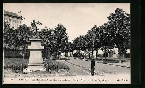 AK Thiais, Le Monument des Combattants de 1870 et l`Avenue de la Rèpublique
