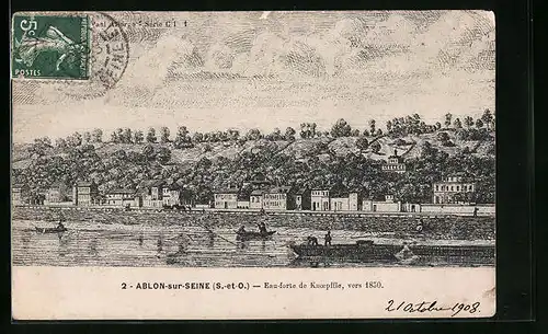 AK Ablon-sur-Seine, Eau-forte de Knoepffle, vers 1850