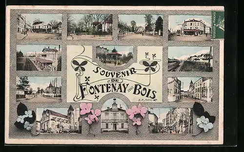 AK Fontenay-sous-Bois, Zwölf Ansichten aus dem Ort
