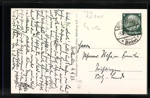 AK Rottenburg am Neckar, Gesamtansicht aus der Vogelschau