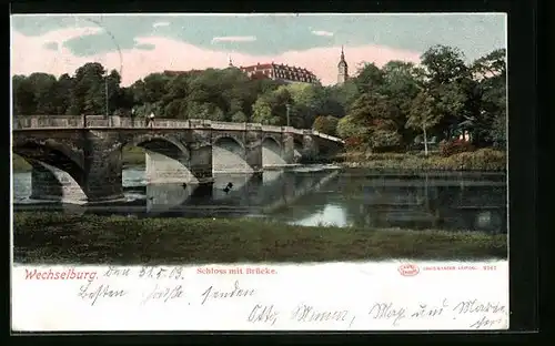 AK Wechselburg, Schloss mit Brücke