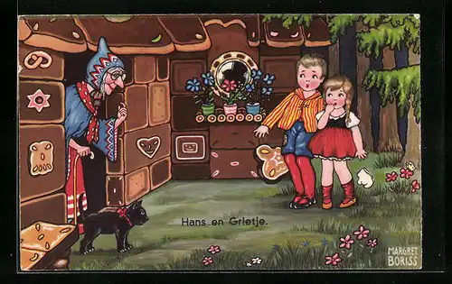 Künstler-AK Margret Boriss: Hänsel und Gretel am Hexenhaus