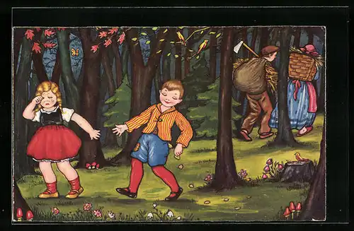 Künstler-AK Margret Boriss: Hänsel und Gretel im Wald