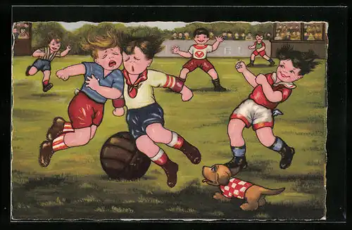 Künstler-AK Margret Boriss unsign.: Jungen beim Fussballspiel
