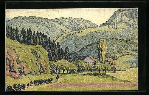 Künstler-AK Ernst E. Schlatter: Vallèe du Jura près de Fontenais