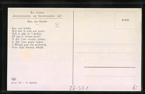 Künstler-AK Rie Cramer: Roe, roe Kindje