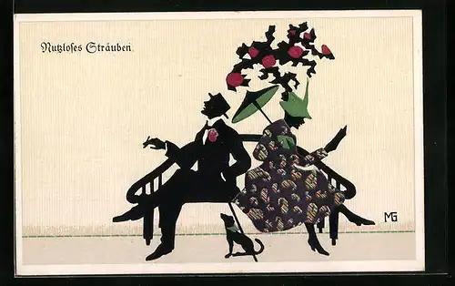 Künstler-AK Marte Graf: Nutzloses Sträuben, Ein Paar auf einer Bank