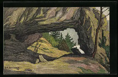 Künstler-AK Ernst E. Schlatter: Prähistorische Wohnung