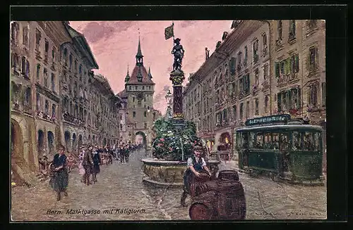 Künstler-AK Georges Stein: Bern, Marktgasse mit Käfigturm