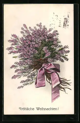 Künstler-AK H. Christ Nr. 277: Prachtvoller Blumenstrauss mit rosa Schleife, Fröhliche Weihnachten!