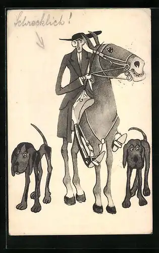 Künstler-AK H. Christ Nr. 256: Reiter auf seinem Pferd in Begleitung von zwei Hunden