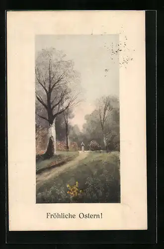 Künstler-AK H. Christ Nr. 230: Einsamer Spaziergänger im Park, Fröhliche Ostern!
