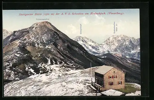 AK Stuttgarter Hütte, Berghütte der A. V. S. Schwaben am Krabachjoch