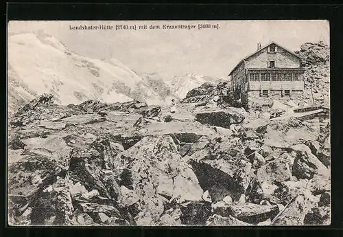 AK Landshuter Hütte, Berghütte mit dem Kraxentrager